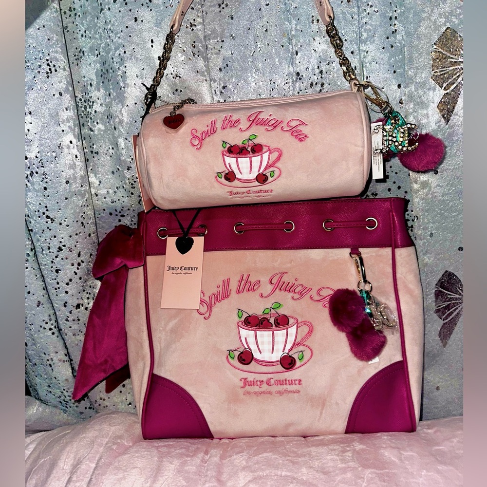 FREE SHIPPING Juicy Couture Pink Spill the Juicy Tea daydreamer barrel bag set